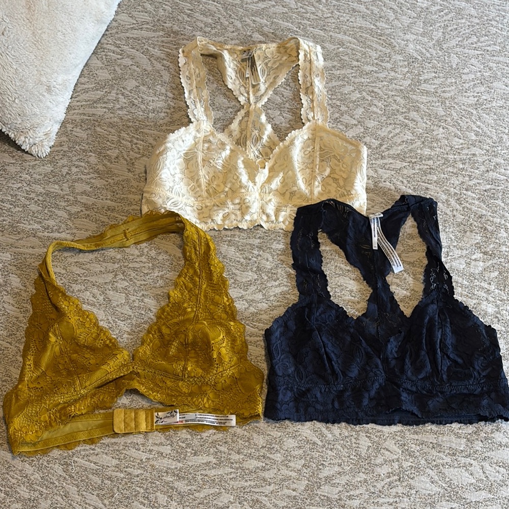 Lace Bralette Set in Cream, Mustard, and Navy